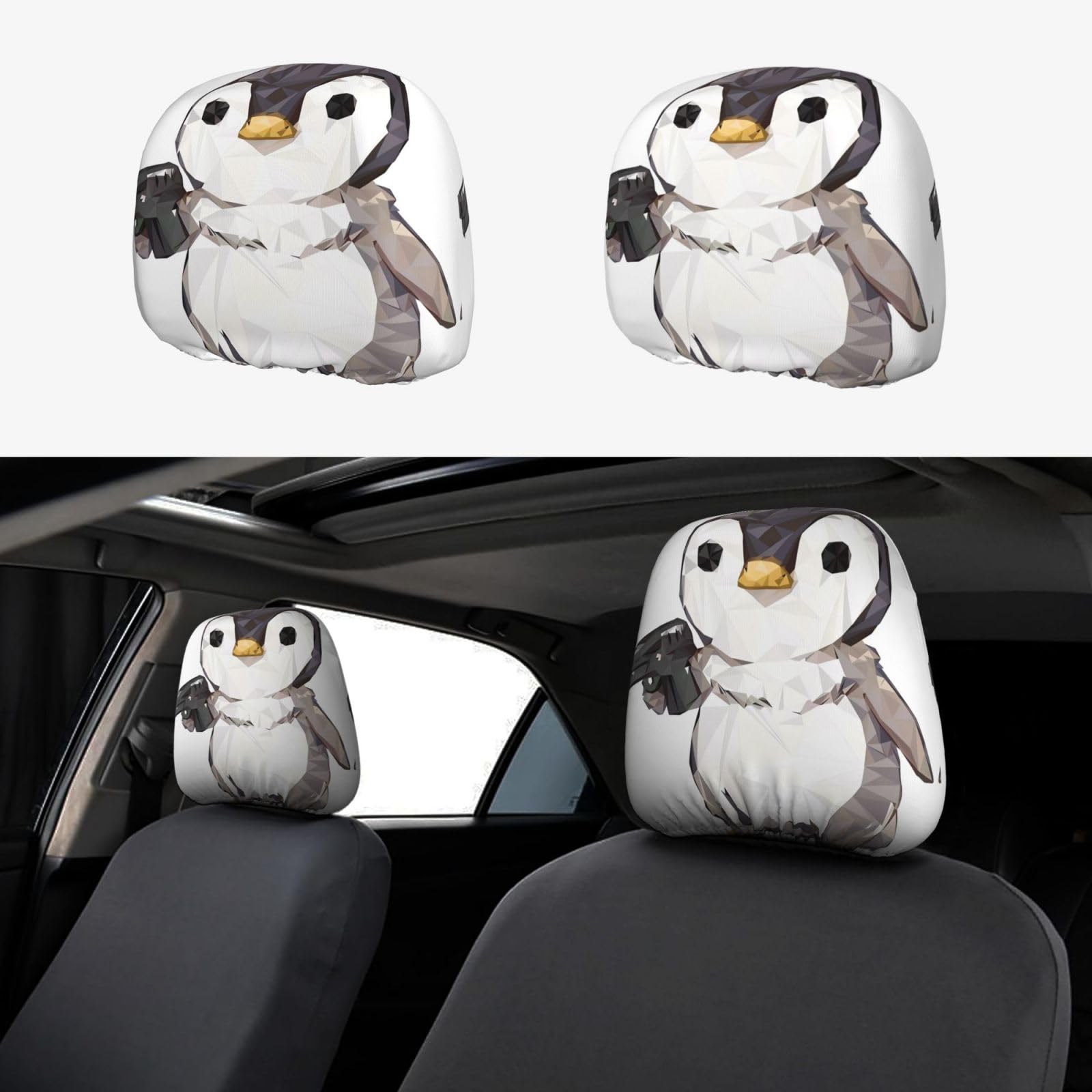 HYTTER Autositzbezug mit Cartoon-Pinguin-Muster, 2-teiliges Set, Innenzubehör, Dekoration, passend für Autos, Lieferwagen, LKWs, Universal-Sitzzubehör von HYTTER