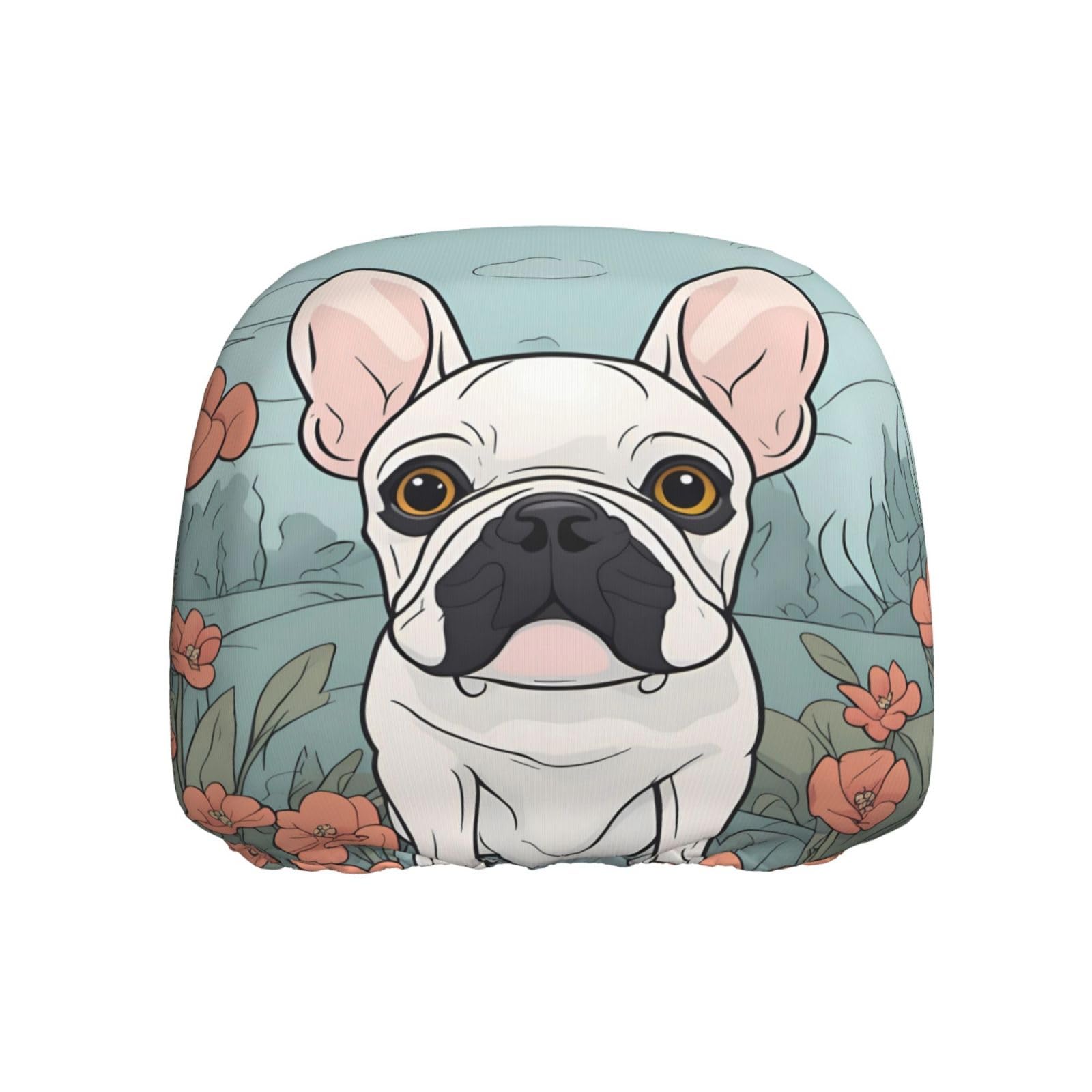 HYTTER Kopfstützenbezug mit Cartoon-Motiv Französische Bulldogge, 1 Stück, weich und bequem, elastisches Autozubehör von HYTTER