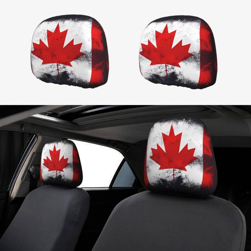 HYTTER Kopfstützenbezug mit kanadischer Flagge, 2-teiliges Set, Innenzubehör, Dekoration, passend für Autos, Lieferwagen, LKWs, Universal-Sitzzubehör von HYTTER