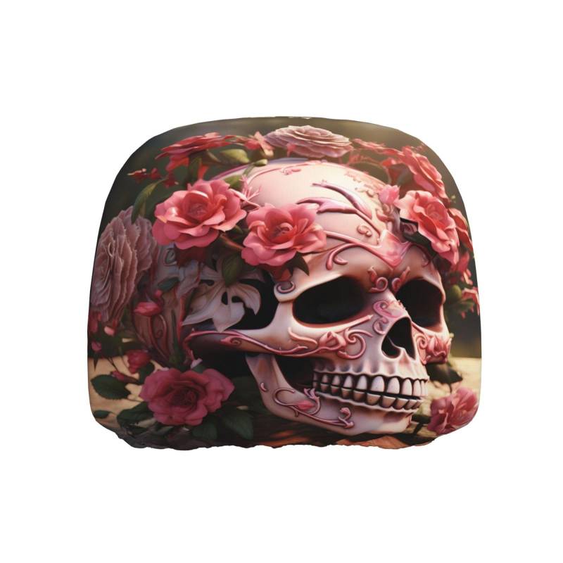 HYTTER Sugar Horror Totenkopf Blumen Rose Muster Auto Kopfstützenbezug 1 Stück Weich und Bequem Elastisches Autozubehör von HYTTER