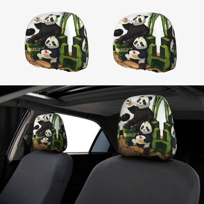 HYTTER pandas of Father and son Pattern Car Headrest Cover 2-piece set Interior Accessories Decoration Fit Cars Vans Trucks Universal Seat Accessories von HYTTER