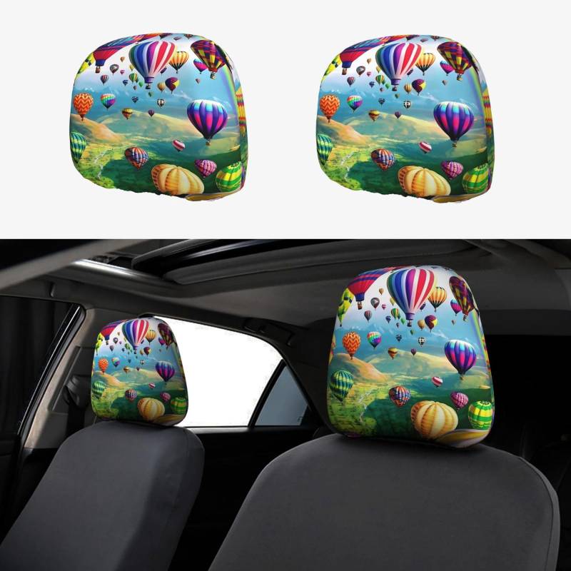 Kopfstützenbezug mit Heißluftballon-Muster, 2-teiliges Set, Innenzubehör, Dekoration, passend für Autos, Lieferwagen, LKWs, Universal-Sitzzubehör von HYTTER