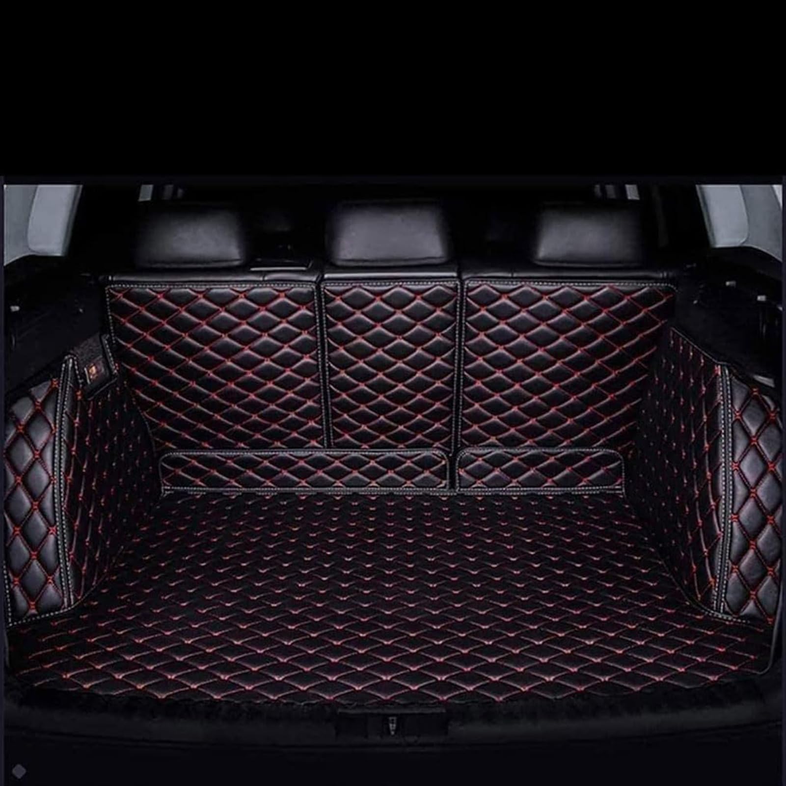 Auto Leder Kofferraummatten für Audi RS4 Avant B9 (8W) RS 4 Avant 2017-2022, VollstäNdige Kofferraumwanne Einkreisung Kofferraum Schutzmatte Auto Zubehör,Black_Red/A von HYYLL