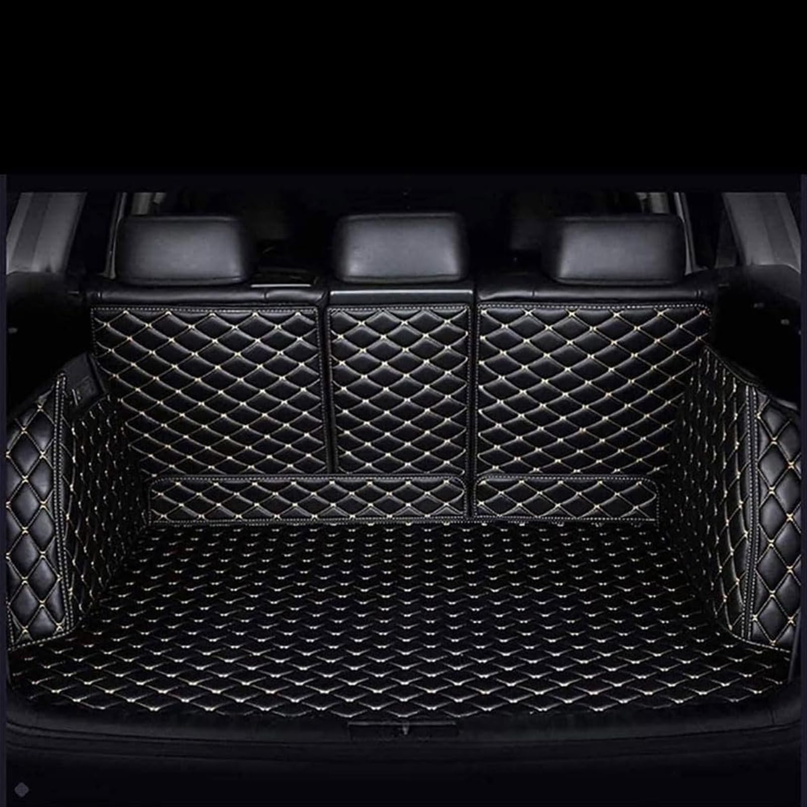 Auto Leder Kofferraummatten für Land Rover Range Rover Sport 2023-2024, VollstäNdige Kofferraumwanne Einkreisung Kofferraum Schutzmatte Auto Zubehör,Black_Beige/A von HYYLL