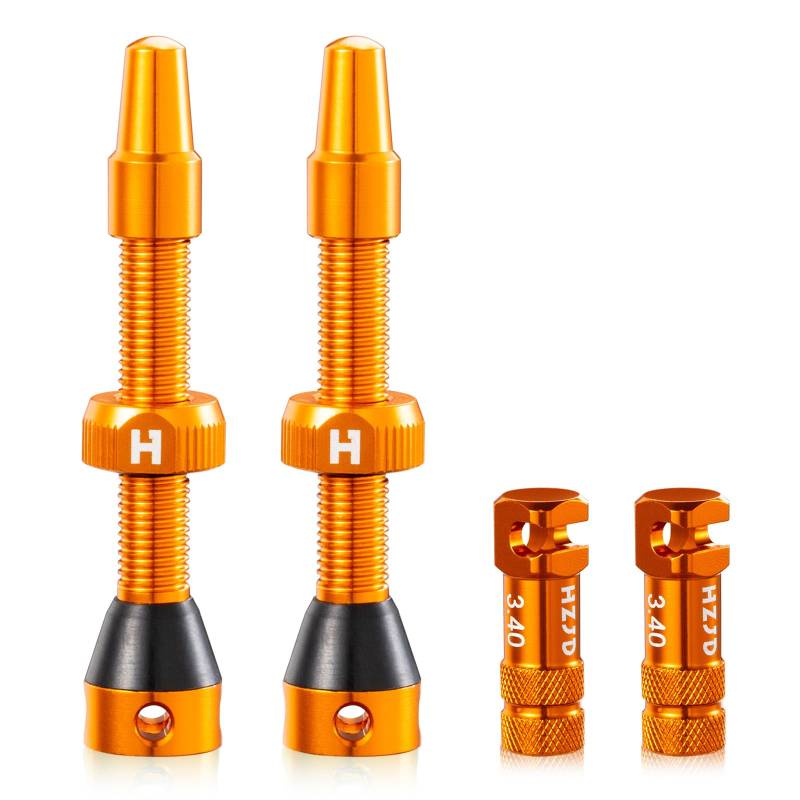 HZJD 2 Stück Presta Tubeless Ventile, Orange, Tubeless Vorbau, Integriertes Kernspeichenausbauwerkzeug(44 mm) von HZJD