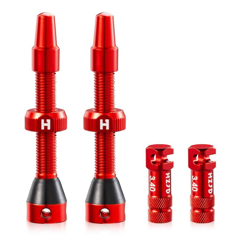 HZJD 2 Stück Presta Tubeless Ventile, Rot, Tubeless Vorbau, Integriertes Kernspeichenausbauwerkzeug(44 mm) von HZJD