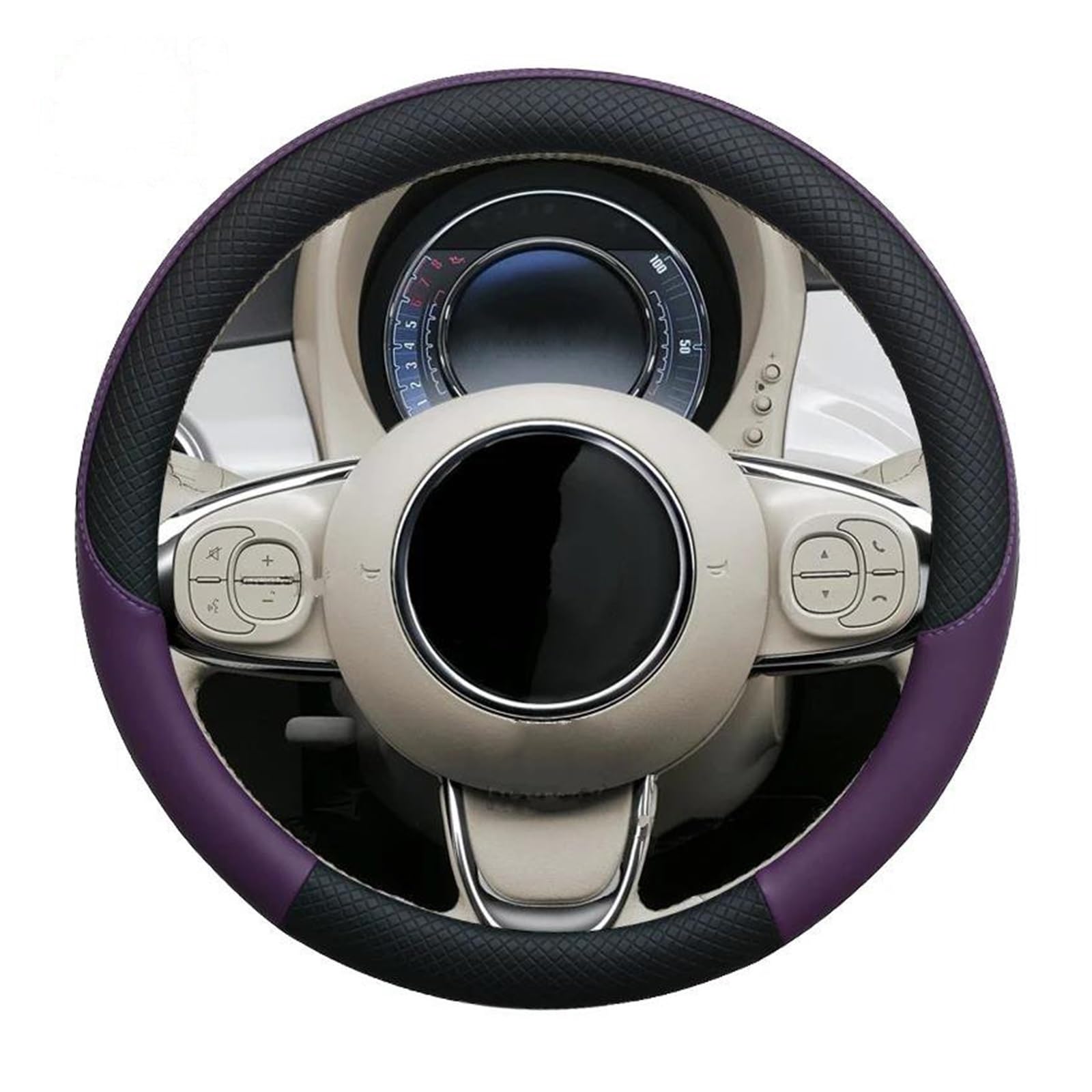 HZSMYXGS Automobilinnenraum Kompatibel Mit FIAT Für 500 PU 37CM ​​Auto-Lenkradabdeckung Auto-Innenzubehör Anti-Rutsch-Schutzhülle(Purple) von HZSMYXGS