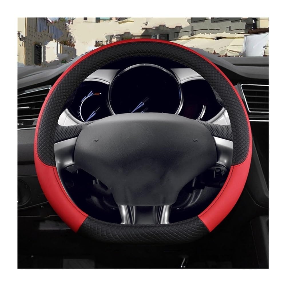 HZSMYXGS Automobilinnenraum Kompatibel mit Citroen für DS3 DS 3 PU-Auto-Lenkradabdeckung rutschfestes Auto-Zubehör(D Shape Red) von HZSMYXGS