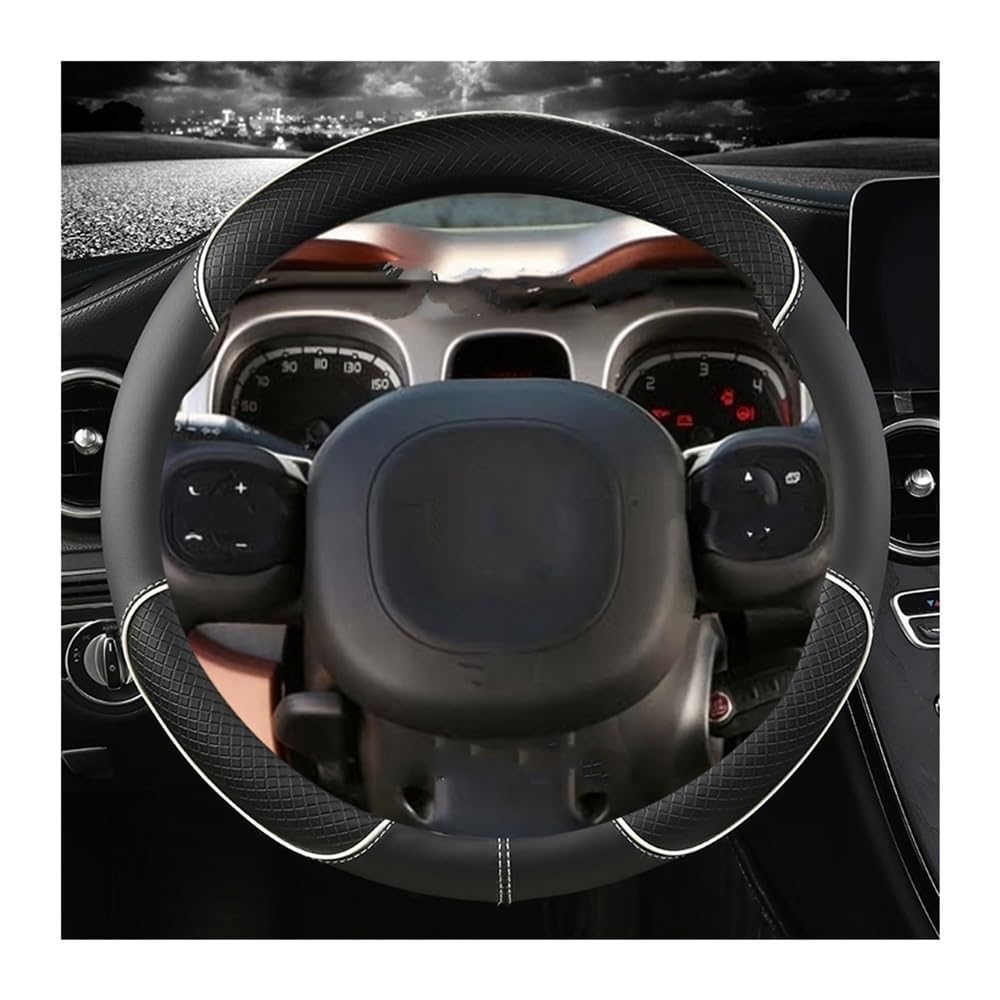 HZSMYXGS Automobilinnenraum Kompatibel mit FIAT für Panda 2013 2014 2015 2016 2017 2018 2019 2020 2021 2022 Auto-Lenkradabdeckung PU-Autozubehör(O White) von HZSMYXGS