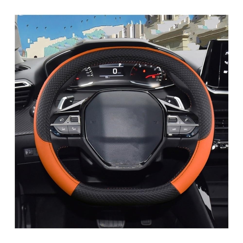 HZSMYXGS Automobilinnenraum Kompatibel mit Peugeot für 3008 II P84 2016 2017 2018 2019 2020 2021 2022 2023 PU-Auto-Lenkradabdeckung(Orange) von HZSMYXGS