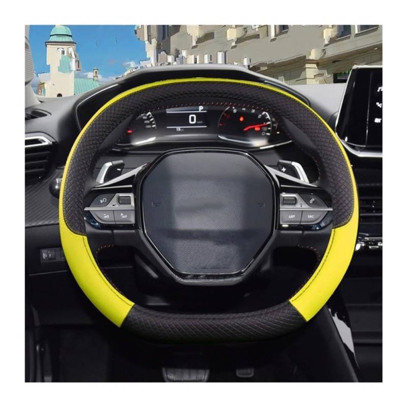 HZSMYXGS Automobilinnenraum Kompatibel mit Peugeot für 3008 II P84 2016 2017 2018 2019 2020 2021 2022 2023 PU-Auto-Lenkradabdeckung(Yellow) von HZSMYXGS