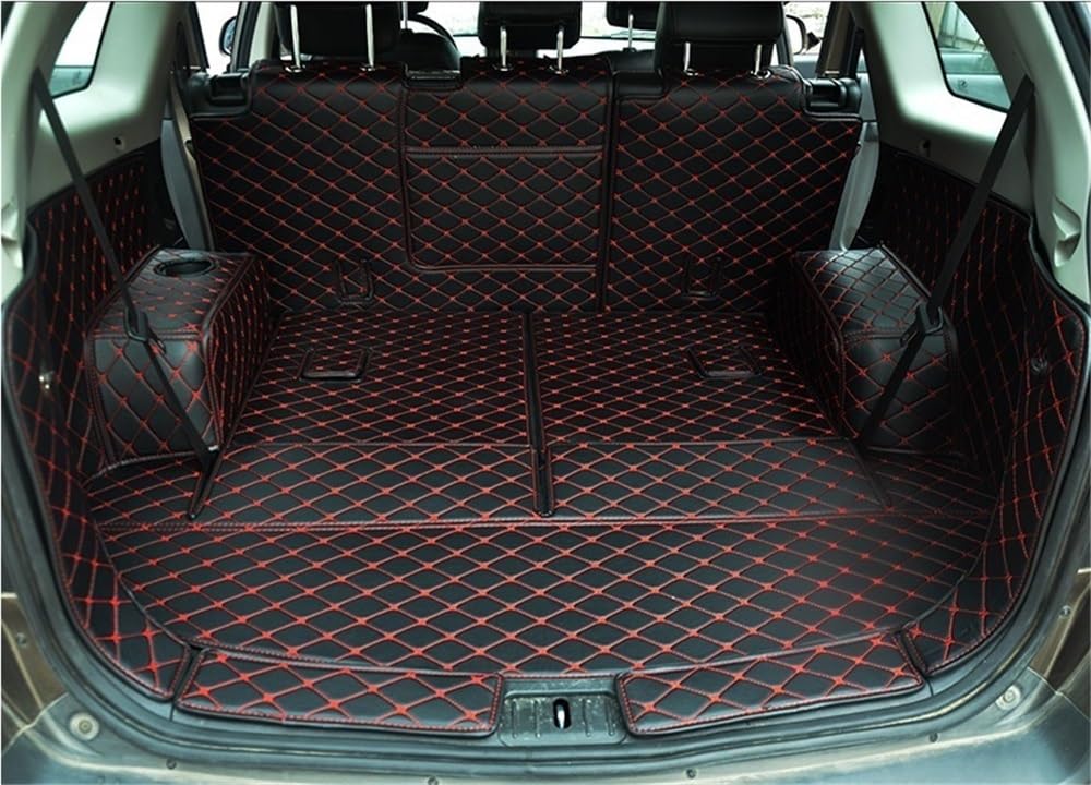 HZSMYXGS Kofferraumschutzmatte Kompatibel Mit Chevrolet Für Captiva 7 Sitze Benutzerdefinierte Kofferraummatten PU Cargo Liner Kofferraumteppiche Heckinnendekorationsabdeckung(Black with red) von HZSMYXGS