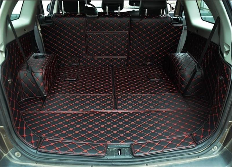 HZSMYXGS Kofferraumschutzmatte Kompatibel Mit Chevrolet Für Captiva 7 Sitze Benutzerdefinierte Kofferraummatten PU Cargo Liner Kofferraumteppiche Heckinnendekorationsabdeckung(Black with red) von HZSMYXGS