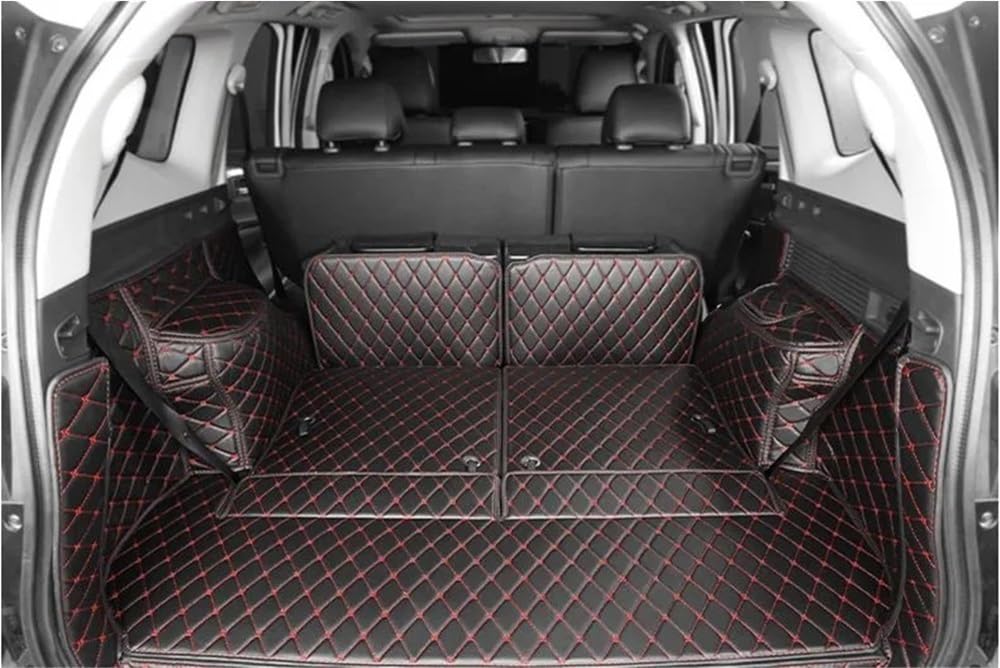 HZSMYXGS Kofferraumschutzmatte Kompatibel Mit Mitsubishi Für Montero Sport 7 Sitze 2016-2024 Spezielle Kofferraummatten wasserdichte Kofferraumteppiche Matte Cargo Liner Cover(Black with red) von HZSMYXGS