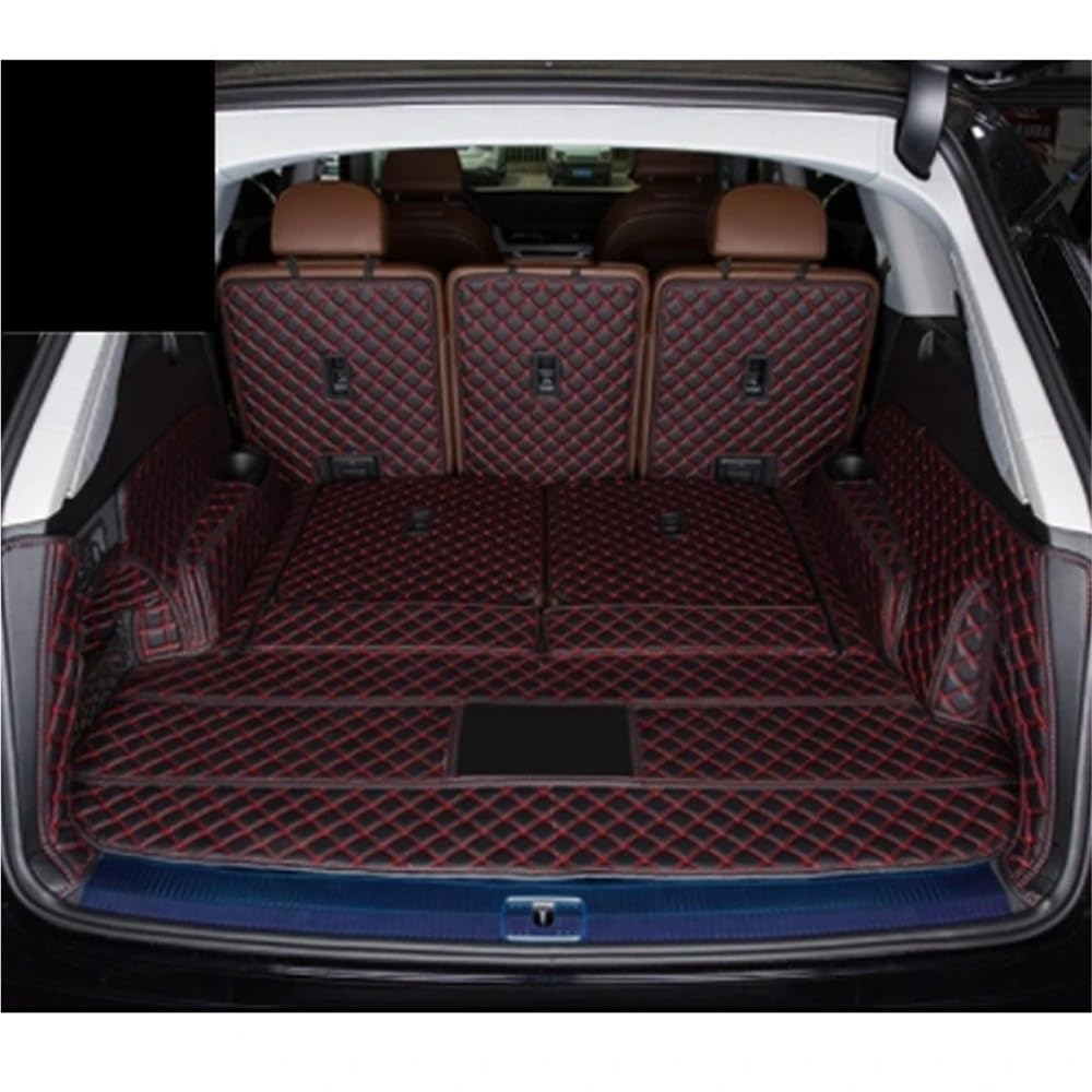 HZSMYXGS Kofferraumschutzmatte Kompatibel Mit Q7 7-Sitzer 2022 PU-Kofferraummatten Cargo Liner Accesorios(Black with red B) von HZSMYXGS