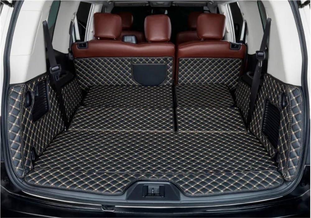 HZSMYXGS Kofferraumschutzmatte Kompatibel mit Infiniti für QX56 7 8 Sitze 2011 2012 2013 2014 Spezial-Kofferraummatten Car-Styling-Kofferraumteppiche Cargo-Liner(7 Seats Black beige) von HZSMYXGS