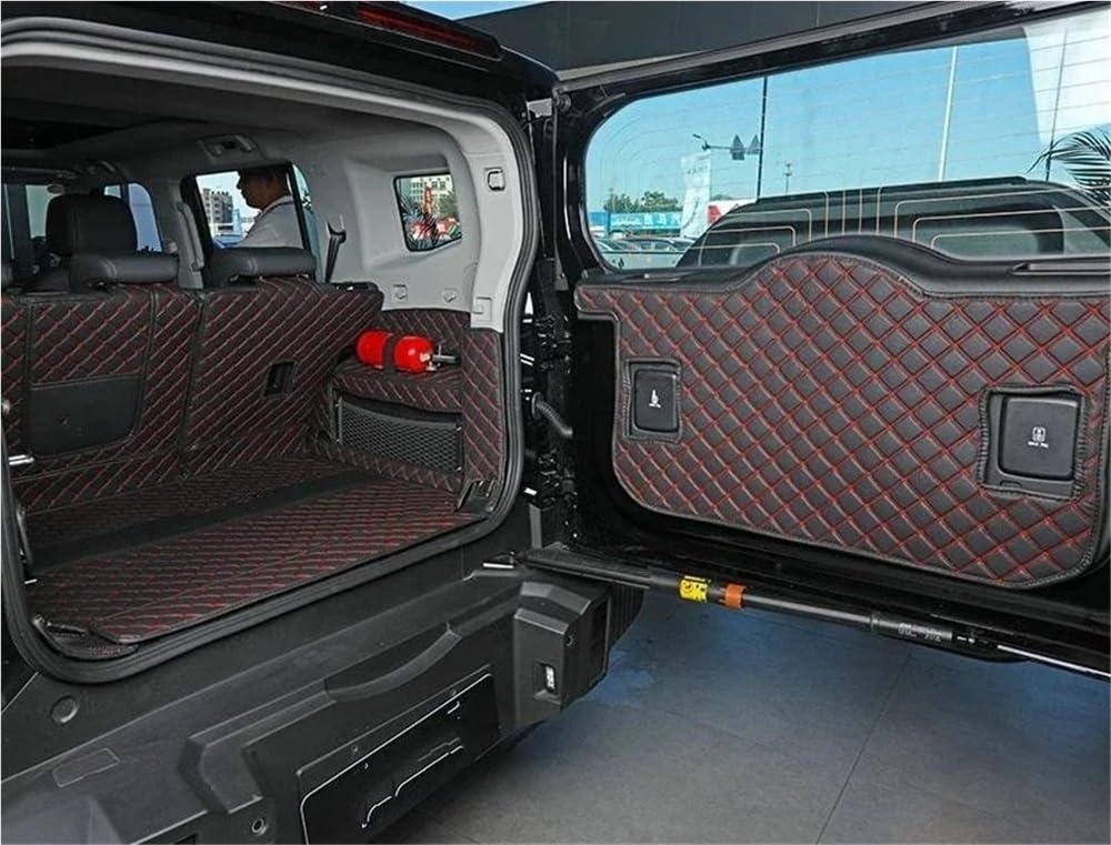 HZSMYXGS Kofferraumschutzmatte Kompatibel mit Jetour für T2 2024 2025 PU-Kofferraummatten vollständig umschlossen wasserdichte Einlage individueller Laderaumschutz(Full Black Red-Door) von HZSMYXGS