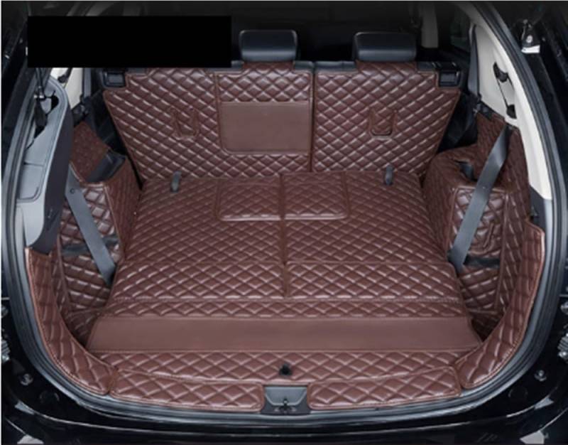 HZSMYXGS Kofferraumschutzmatte Kompatibel mit Mitsubishi für Outlander 4WD 2WD 2013–2021 PU-Kofferraummatten Teppich-Zubehör(7 Seats Coffee) von HZSMYXGS