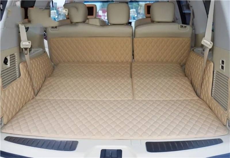 HZSMYXGS Kofferraumschutzmatte Kompatibel mit Nissan für Patrol Y62 7 Sitze 2011–2020 spezielle Kofferraummatten Kofferraumteppiche Cargo-Liner-Matte(Beige) von HZSMYXGS