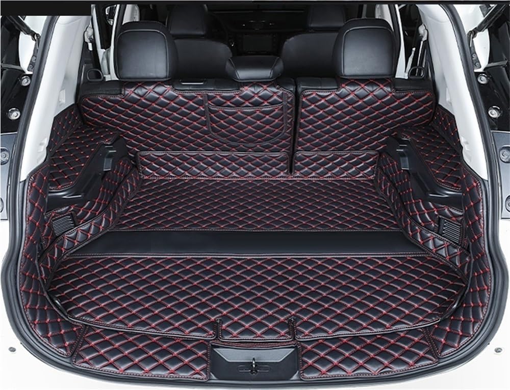 HZSMYXGS Kofferraumschutzmatte Kompatibel mit Nissan für X-Trail T32 7 Sitze 2014-2019 komplettes Set Kofferraummatten wasserdichte Kofferraumteppiche Cargo-Liner(Black with red B) von HZSMYXGS