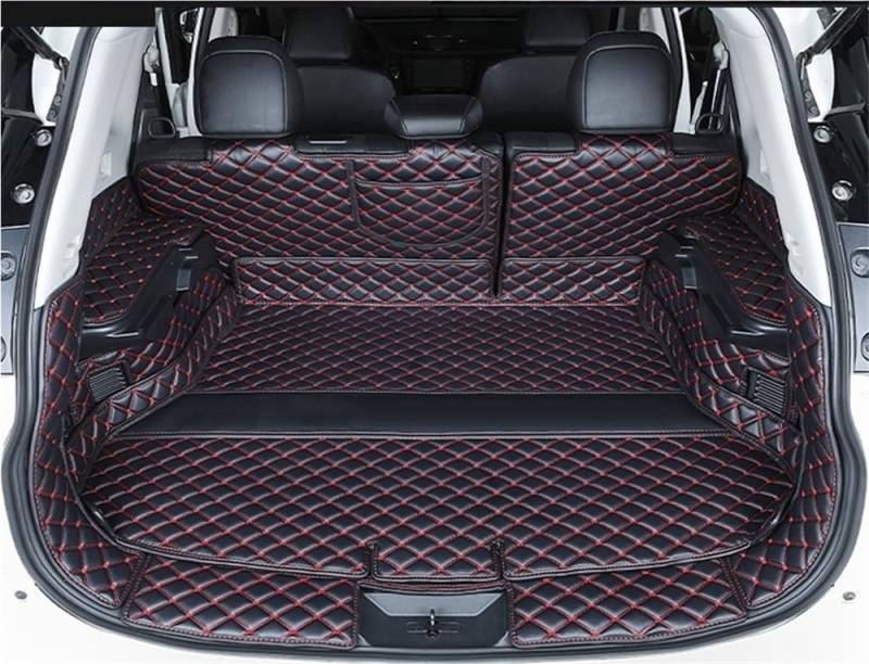 HZSMYXGS Kofferraumschutzmatte Kompatibel mit Nissan für X-Trail T32 7 Sitze 2014-2019 komplettes Set Kofferraummatten wasserdichte Kofferraumteppiche Cargo-Liner(Black with red B) von HZSMYXGS