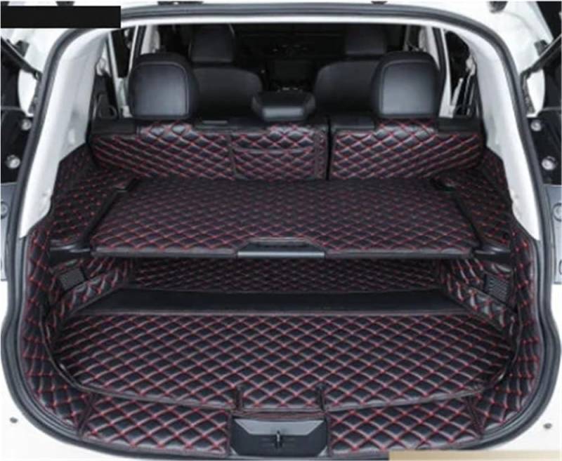 HZSMYXGS Kofferraumschutzmatte Kompatibel mit Nissan für X-Trail T32 7 Sitze 2014-2019 komplettes Set Kofferraummatten wasserdichte Kofferraumteppiche Cargo-Liner(Black with red C) von HZSMYXGS