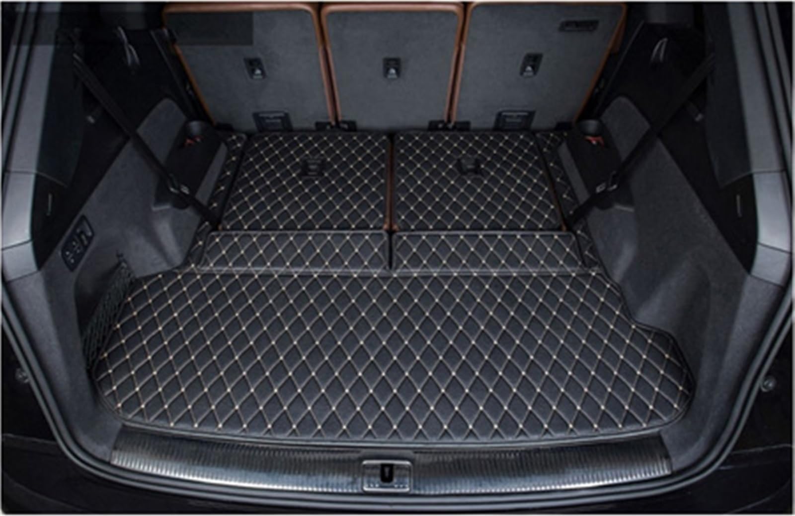 HZSMYXGS Kofferraumschutzmatte Kompatibel mit Q7 7 Sitze 2015 2016 2017 2018 2019 2020 2021 2022 Kofferraummatten Langlebige Kofferraumteppiche Cargo Liner Styling-Abdeckungen(Black Beige Style B) von HZSMYXGS