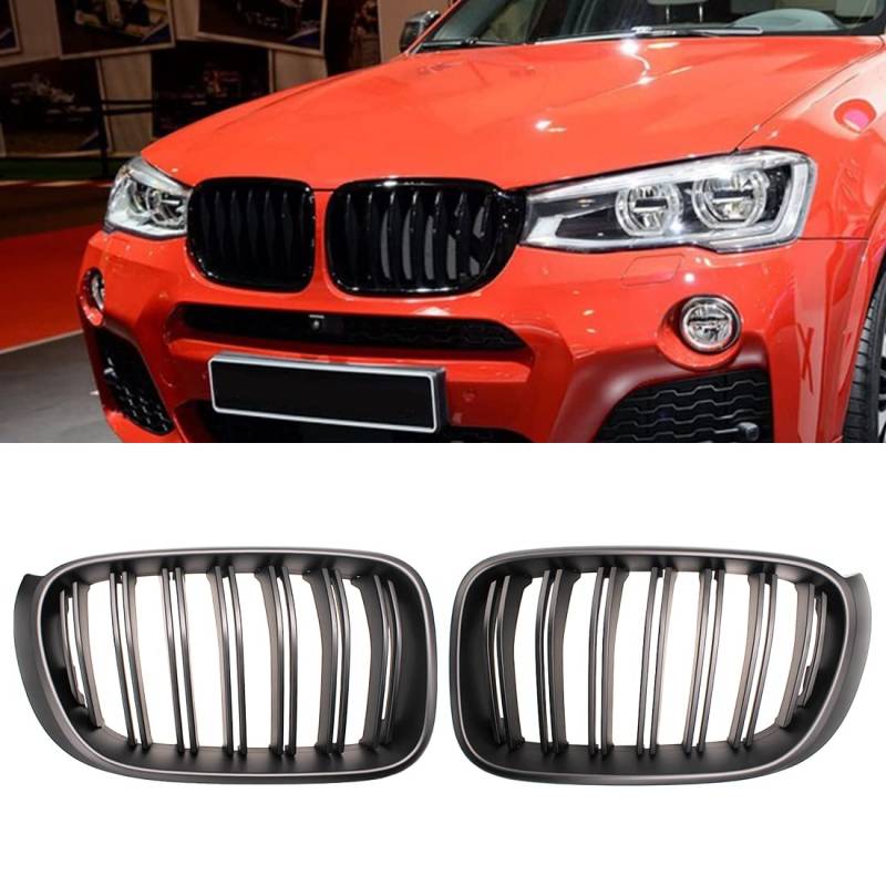 HZTWFC 1 Paar Ersatz Racing Frontstoßstange Doppellamellengitter Auto Styling Mattschwarz Front Nierengitter Für BMW X3 X4 F25 F26 2014-2017 von HZTWFC