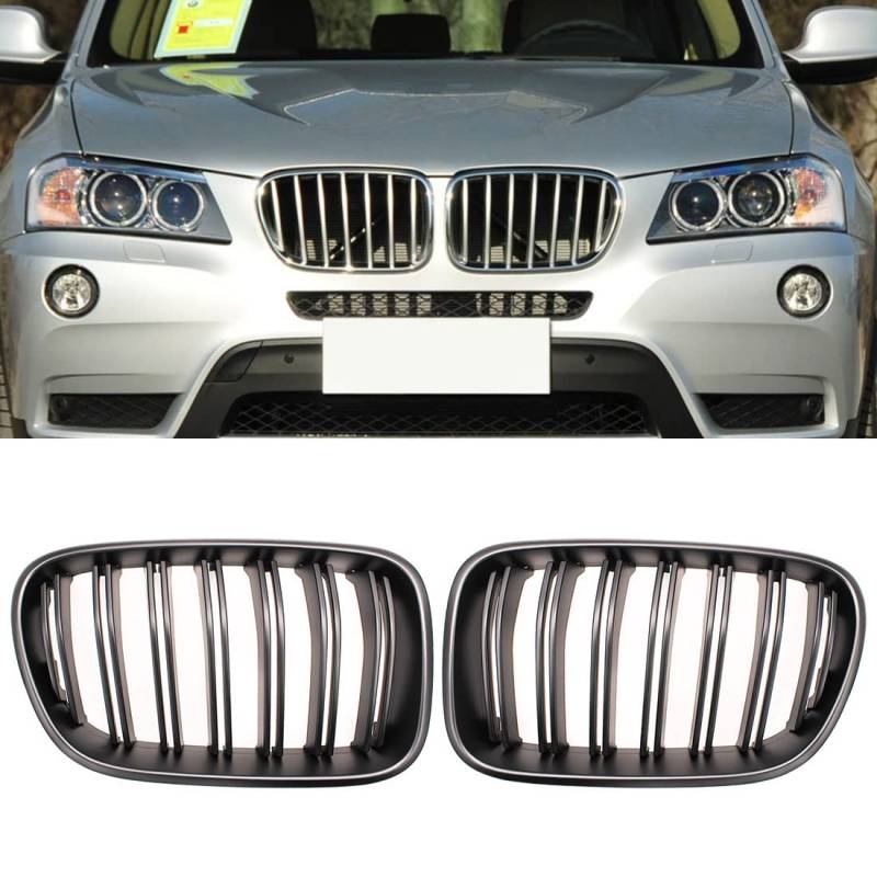 HZTWFC 2 Stück Frontstoßstange Nierengitter Dual Slat Mattschwarz Ersatz Racing Frontstoßstange Gitter Auto Styling Für BMW X3 F25 2010 2011 2012 2013 von HZTWFC