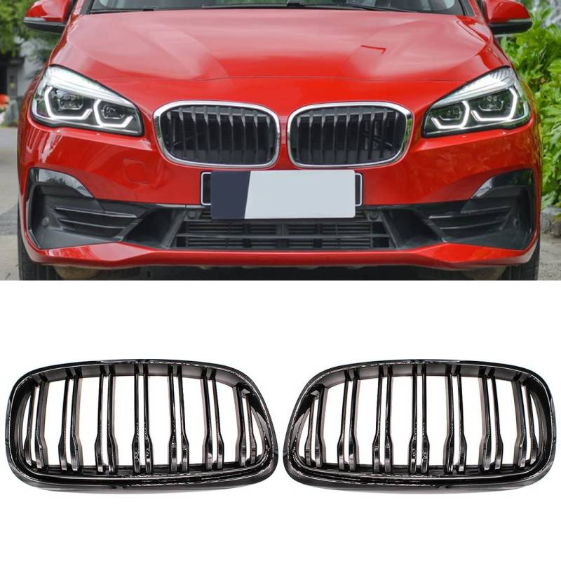 HZTWFC 2 Stück glänzend schwarz Dual Slats Frontgrill Mesh Frontstoßstangengitter für BMW 2er F45 Active Tourer Vorfacelift 2er F46 Gran Tourer Vorfacelift 2014–2018 von HZTWFC