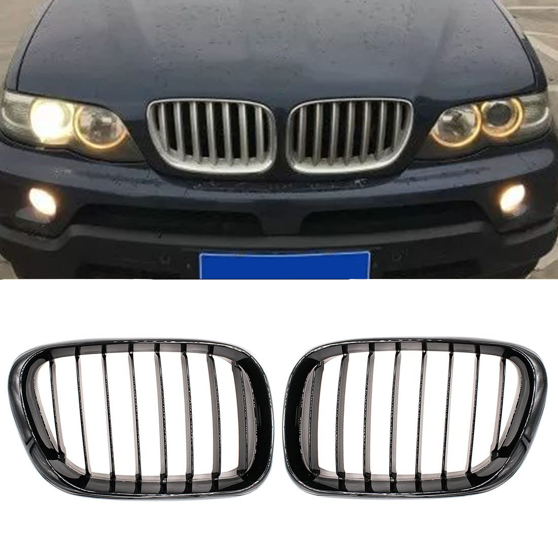 HZTWFC Auto Styling Front schwarzglänzend Einzellamelle Nieren Sportgitter Haubengrill für BMW E53 X5 1999 2000 2001 2002 2003 von HZTWFC