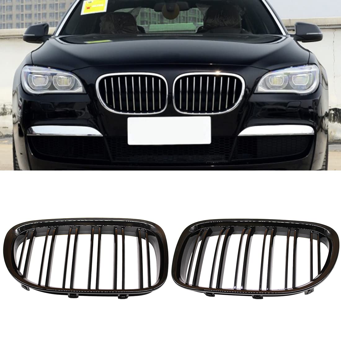 HZTWFC Doppellamelle Glänzend schwarz Grill Grills Grills Front Nierengitter für BMW F01 F02 7er 2009-2015 von HZTWFC