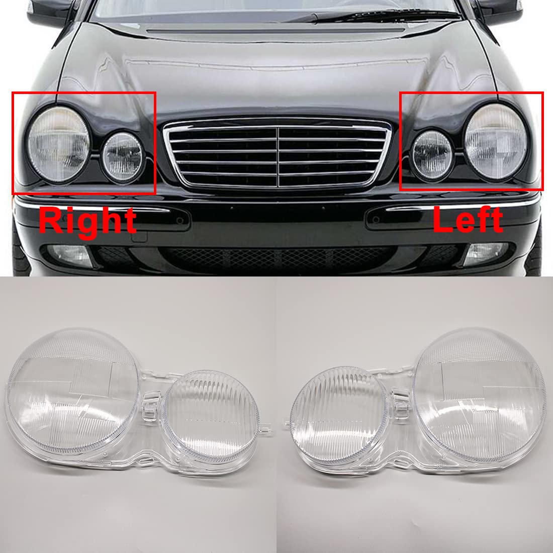 HZTWFC Ein Paar Scheinwerferabdeckung Transparent Shell Scheinwerfer Shell Lampenschirm Glaslinse Für Mercedes-Benz W210 E200 E240 E260 E280 1995-2003 von HZTWFC