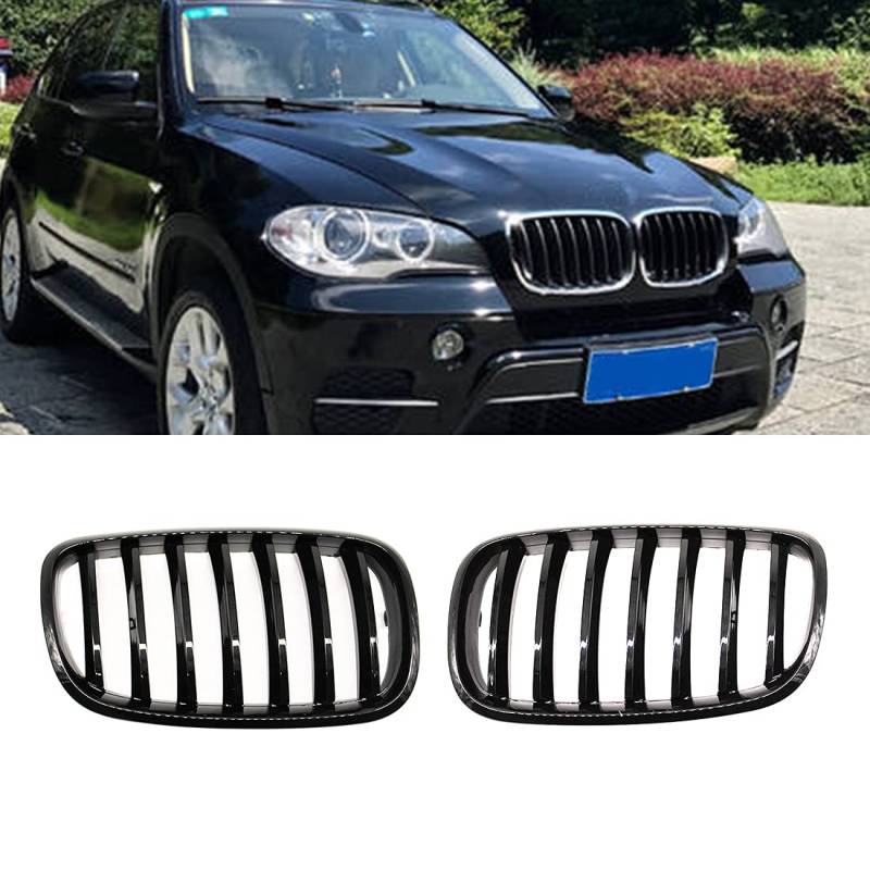 HZTWFC Frontnierengitter Einzellamelle glänzend schwarz Morden Stil Frontstoßstangengrill Auto Styling Grill links rechts für BMW E70 E71 X5 X6 2007–2013 von HZTWFC