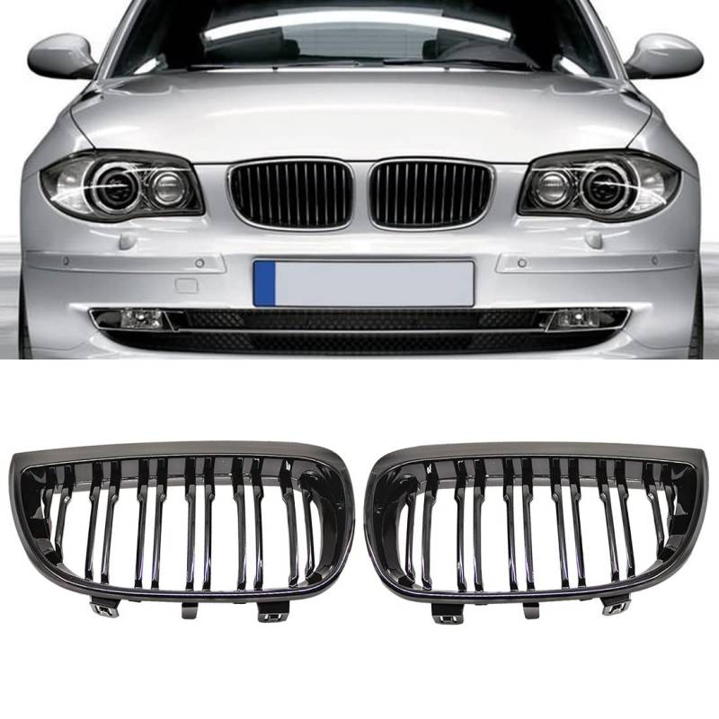 HZTWFC Kühlergrill vorne Niere Sportgitter Ersatz glänzend schwarz Doppellamellen für BMW E87 1er 2004–2006 M Power von HZTWFC