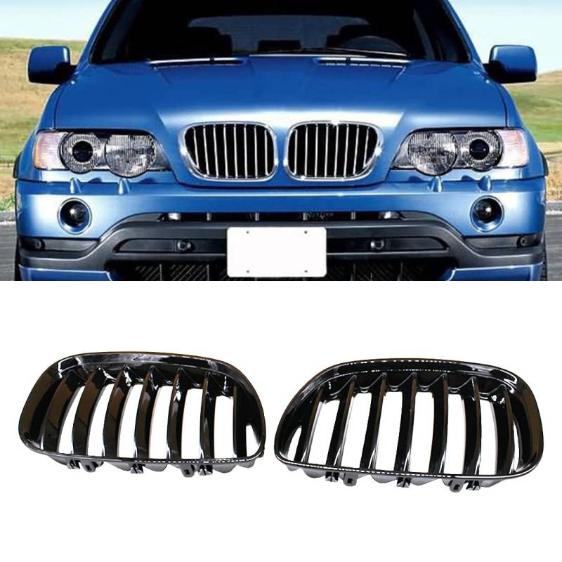 HZTWFC Nieren Sportgrills vorne Haubengrill Auto Styling Glänzend schwarze Einzellamelle Für BMW E53 X5 2004 2005 2006 von HZTWFC