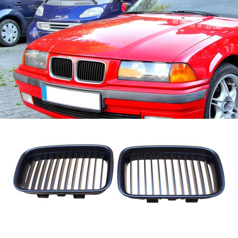 HZYCKJ Front Kühlergrille für BMW E36 1992-1996 318i 323i 325i 320i 328i Fronthaube Nierengrill Einzellamelle Mattschwarzer Kühlergrill ABS von HZYCKJ