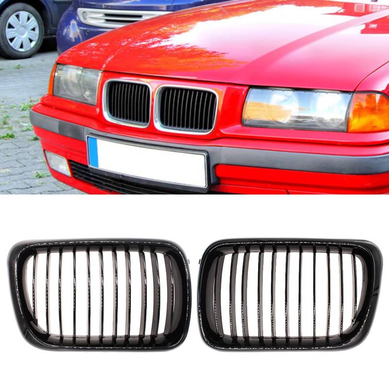 HZYCKJ Front Kühlergrille für BMW E36 3 Series 318i 323i 325i 320i 328i M3 97 98 99 Kühlergrill Haube Nierengrill Glänzend Schwarz ABS Front Einzellamelle von HZYCKJ