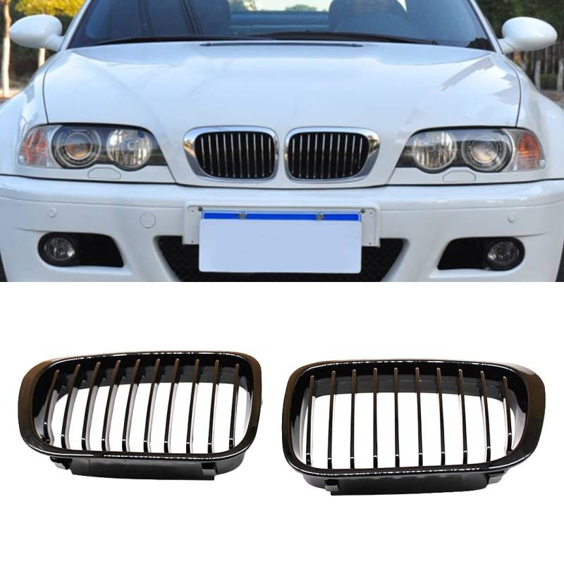 HZYCKJ Front Kühlergrille für BMW E46 3 Series 320I 325I 325Xi 323I 328I 330I Nierengitter vorne 4 Tür 1998-2001 Gloss Black Single Slat von HZYCKJ