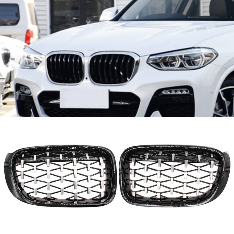 HZYCKJ Front Kühlergrille für BMW F26 X4 F25 LCI X3 Facelift 2014-2018 Diamond Nierengrill Grills Autozubehör Schwarzer Rahmen halbplattiert von HZYCKJ