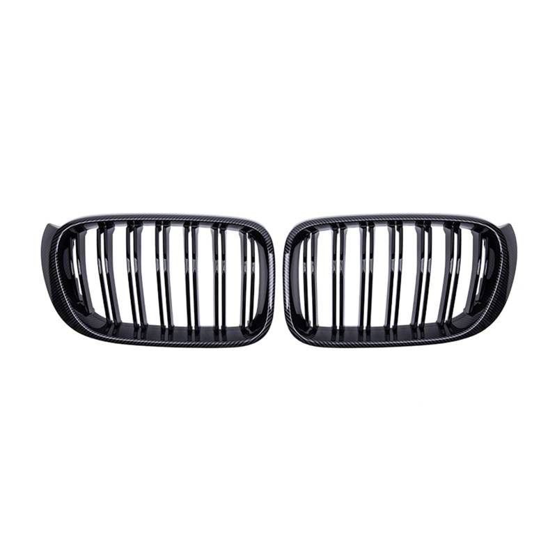 HZZST Kühlergrille Frontstoßstangengrill Auto Frontstoßstange Kindey Grille Gitter Racing Grill Doppellatte Für X3 X4 F25 F26 2014-2017 ABS Zubehör(Kohlefaser) von HZZST