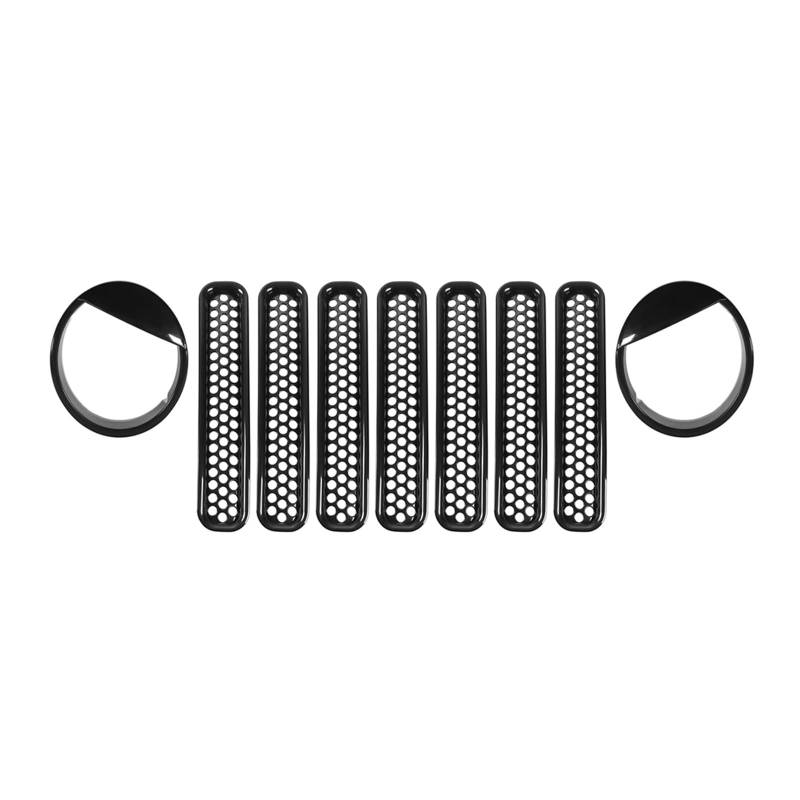 HZZST Kühlergrille Frontstoßstangengrill Auto Mesh Front Grills Einsatz Scheinwerfer Blenden Abdeckung Trim Auto Außen Zubehör Für Wrangler TJ 1997-2006 von HZZST