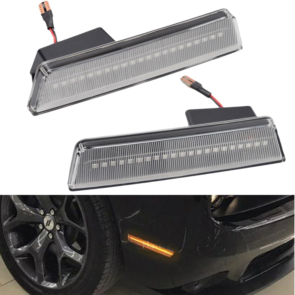 Hacreyatu 2 Stück LED Blinker für Dodge Challenger 2008-2014 für Dodge Charger 2011-2014 (Transparent) von Hacreyatu