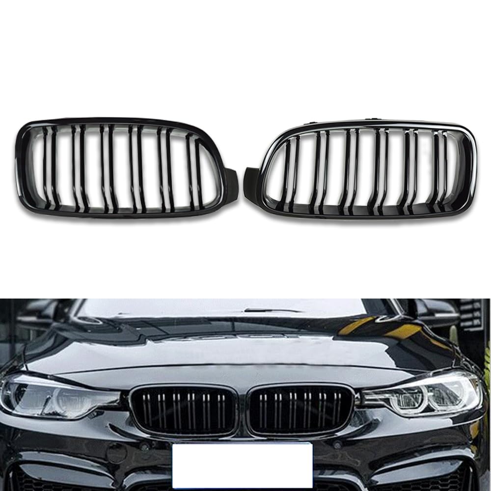 Schwarzer Frontgrill passend für BMW 3er F30 F31 F35 2012-2018 Kühlergrill Schwarz glänzend Doppelbar Gitter von Hacreyatu