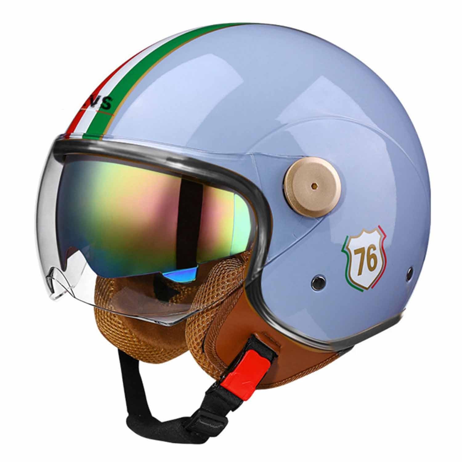 3/4 Retro Motorrad Halbhelme DOT/ECE-Zugelassen Halbschalenhelm Jethelme Roller-Helm Mit Visier Brain-Cap Offener Motorradhelm Scooter-Helm Für Damen Und Herren Erwachsene 3,M:57-58CM von HaiBing