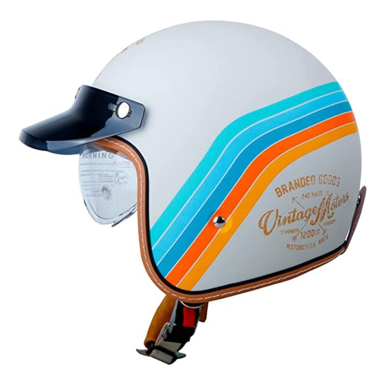 3/4 Vintage Jethelm Motorradhelm Halbhelme,Brain-Cap Offenem Scooter-Helm Mit Visier Halbschalenhelm Roller-Helm ECE Zulassung Antikollisions-Schutzhelm Für Herren Damen 6,M:57-58CM von HaiBing