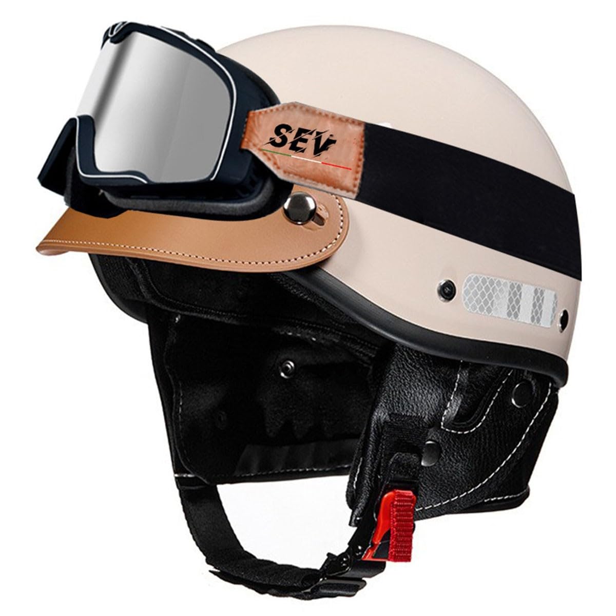 Deutscher Stil Motorradhelm Brain-Cap Halbschale Jethelme DOT/ECE-Zugelassen Männern Frauen Offener Helm Rollerhelm Scooter-Helm Mit Brille Motorrad Halbhelme 10,L:58-62CM von HaiBing