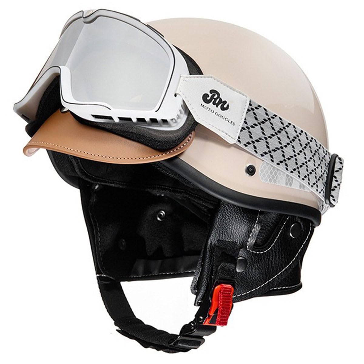 Deutscher Stil Motorradhelm Brain-Cap Halbschale Jethelme DOT/ECE-Zugelassen Männern Frauen Offener Helm Rollerhelm Scooter-Helm Mit Brille Motorrad Halbhelme 11,L:58-62CM von HaiBing