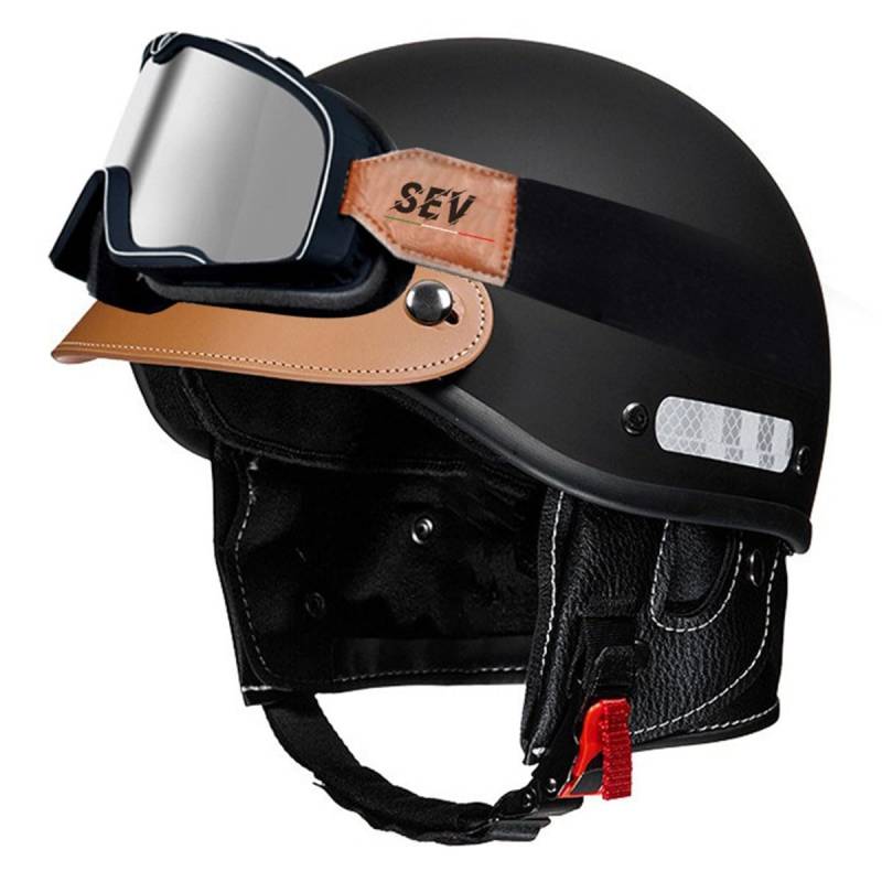 Deutscher Stil Motorradhelm Brain-Cap Halbschale Jethelme DOT/ECE-Zugelassen Männern Frauen Offener Helm Rollerhelm Scooter-Helm Mit Brille Motorrad Halbhelme 14,L:58-62CM von HaiBing