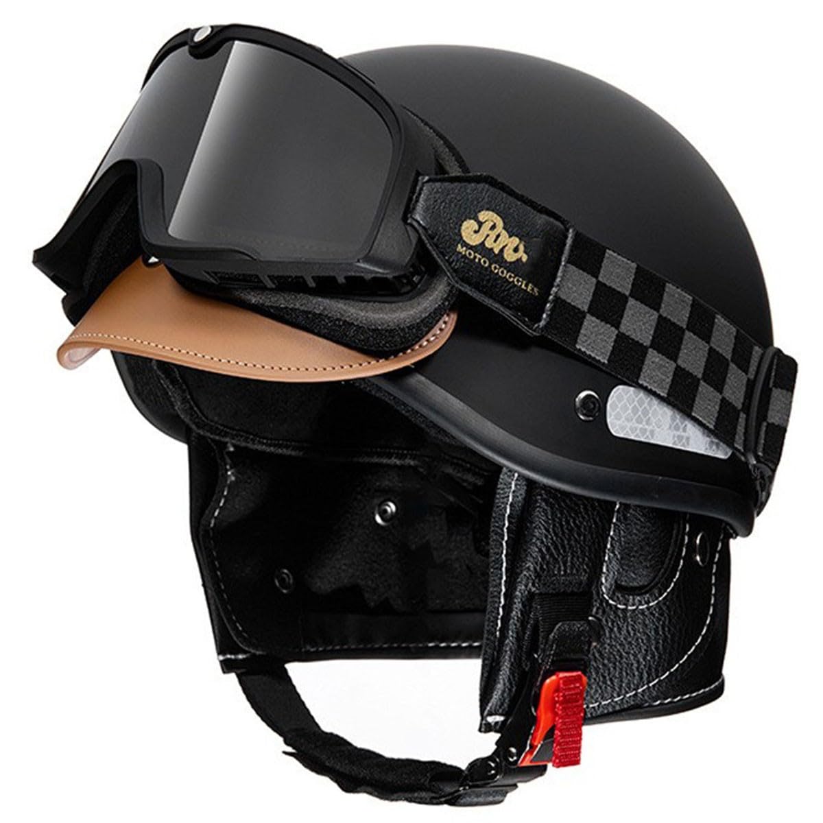 Deutscher Stil Motorradhelm Brain-Cap Halbschale Jethelme DOT/ECE-Zugelassen Männern Frauen Offener Helm Rollerhelm Scooter-Helm Mit Brille Motorrad Halbhelme 15,L:58-62CM von HaiBing